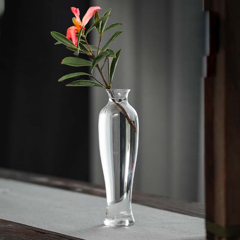 Clear Glass Vase, Chinese Zen Style Guanyin Bottle Vase, Hydroponic Flower Arrangement Vase, Transparent Floral Container for Living Room & Dining Table Decor