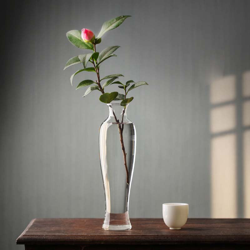 Clear Glass Vase, Chinese Zen Style Guanyin Bottle Vase, Hydroponic Flower Arrangement Vase, Transparent Floral Container for Living Room & Dining Table Decor